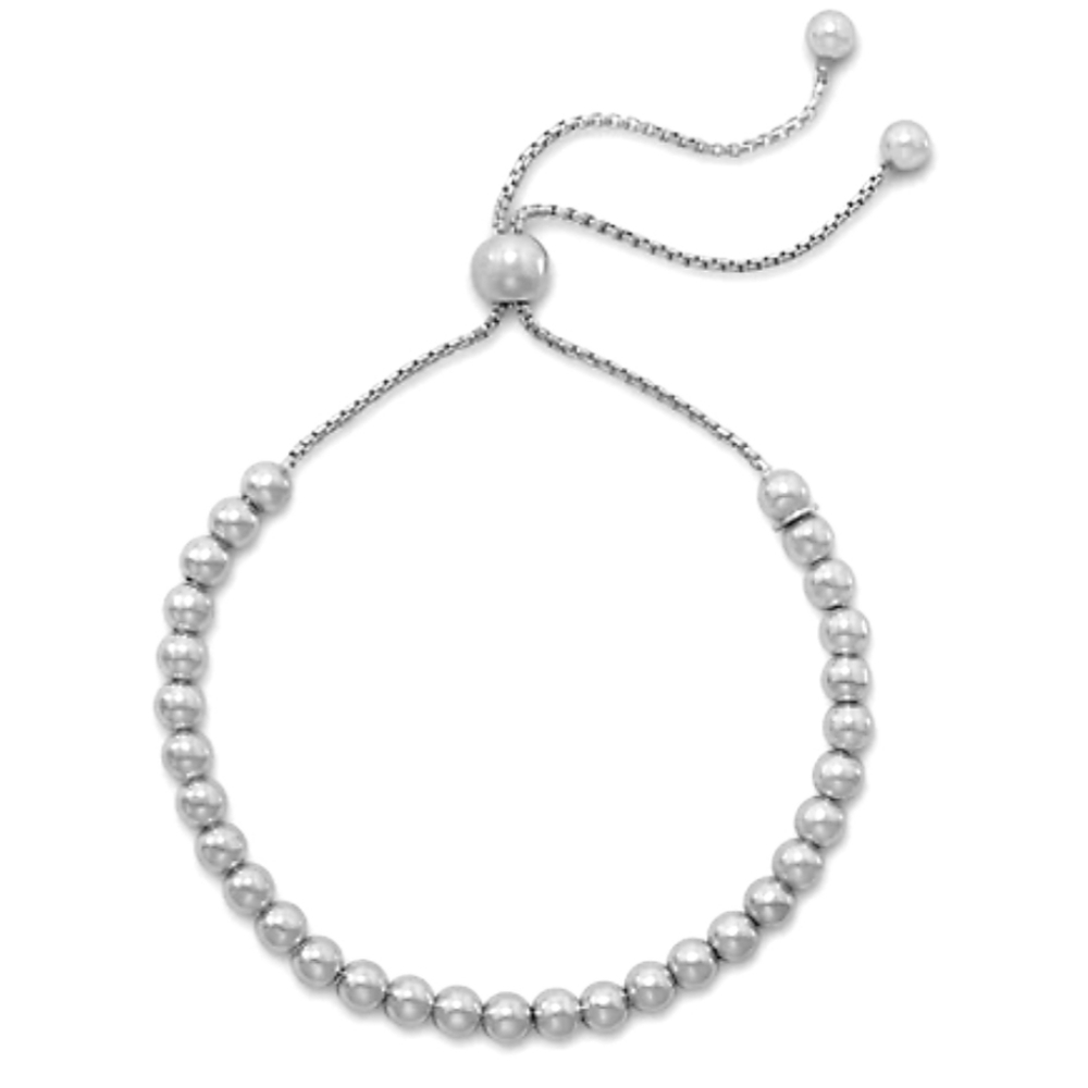 RHODIUM PLATED ROUND BEAD BOLO BRACELET